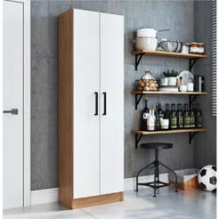 Armário Multiuso 2 Portas Milano Marrom/Freijó/Branco Freijó/Branco