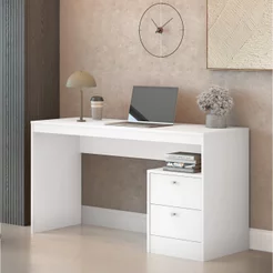 Escrivaninha Mesa Escritório 100% Funzionale 1350 2 Gavetas 135cm MDF Branco Branco