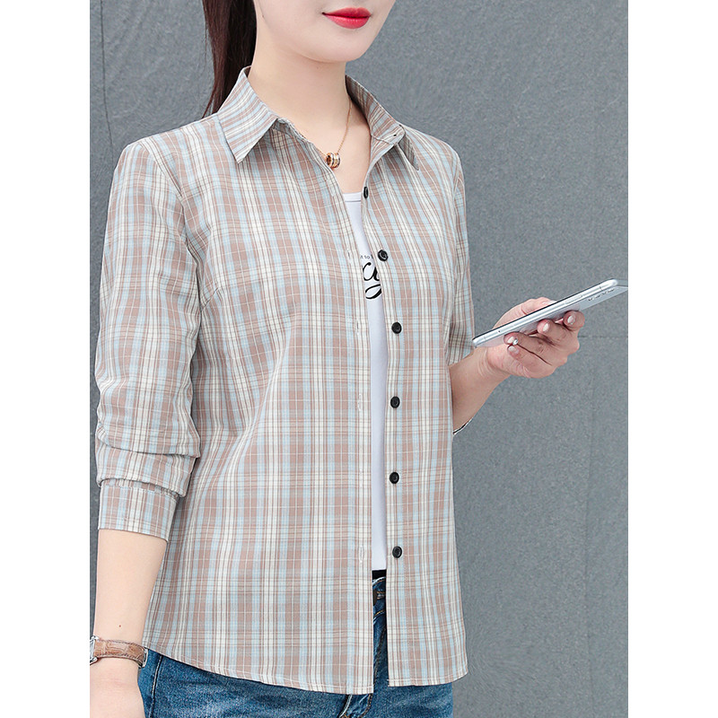 Woodpecker marca algodão xadrez camisa feminina de manga comprida primavera outono novo estilo mãe estilo ocidental cami