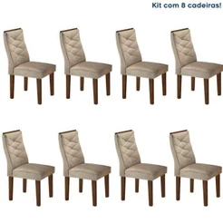 Conjunto 8 Cadeiras para Sala de Jantar Germany Bege/Chocolate Chocolate