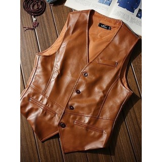 Masculino outono novo estilo Casual moda All-Match sem mangas colete de couro masculino fino-ajuste colete estilo jeans 