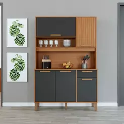 Armário De Cozinha Compacta Fidelitá Veneza 120cm 5 Portas 1 Gaveta Com Tampo e Fundo Freijó/Chumbo