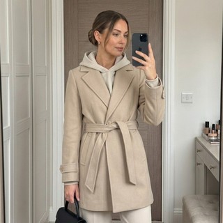 Sobretudo Longo Feminino Acinturado Trench Coat Com Cinto Casual Luxo Forrado