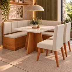 Conjunto Canto Alemão com Baú Mesa 120x77,8cm Tampo com Vidro e 2 Cadeiras Milão Bronze/Mel/Off Whit Bronze/Mel/Off