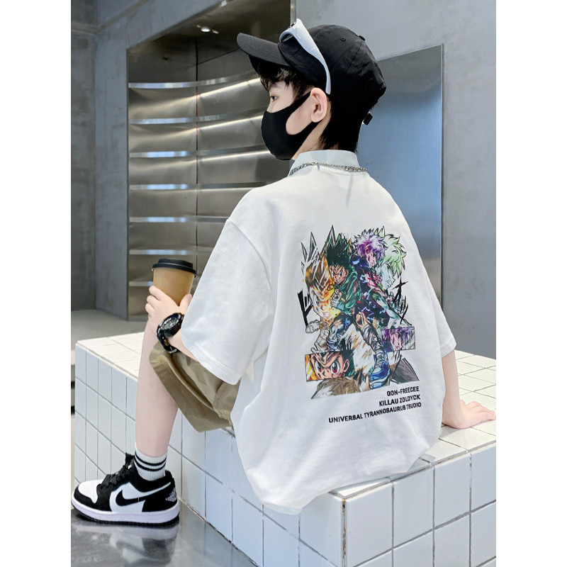 Meninos camisa polo camiseta roupas de verão 2026 novo estilo moda grandes crianças Anime lapela versão coreana camiseta