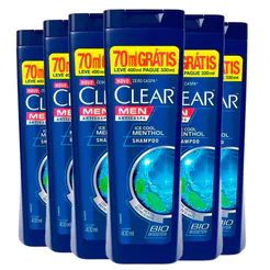 Kit Shampoo Clear AntiCaspa Ice Cool Menthol Leve 400ml Pague 330ml 6 Unidades