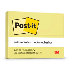 Bloco de notas adesivas Post-it 653 Amarelo 4 blocos de 38x50mm 100 folhas 3M