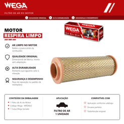 Filtro de ar do Motor Fiat Doblo ELX CARGO ADVENTURE ATRACTIVE 2001 a 2021 – Wega WR200-2