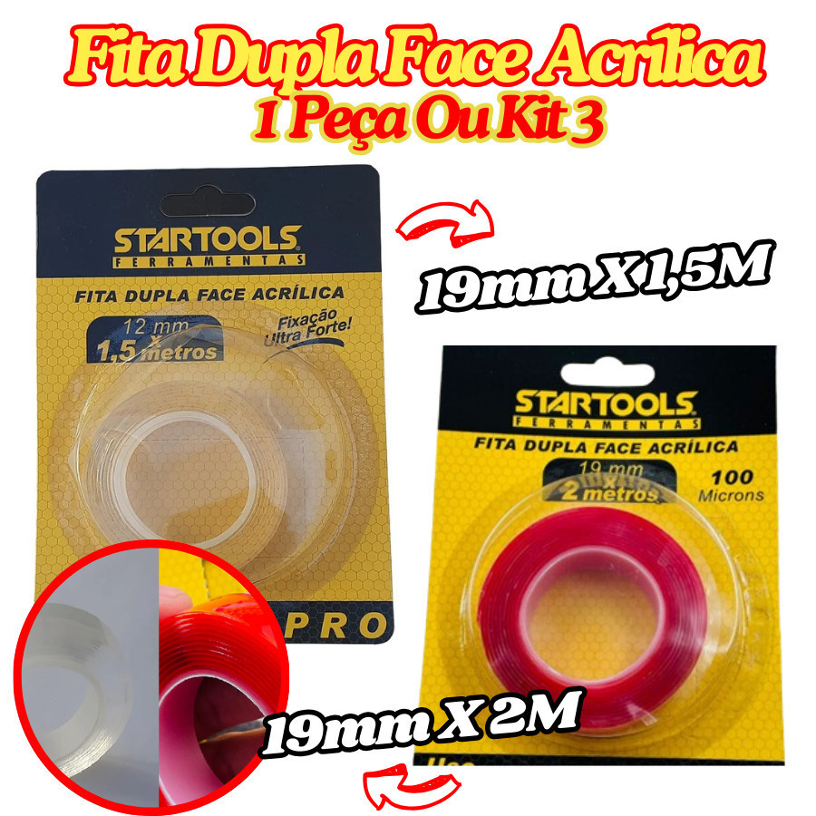 Fita Dupla Super Fixação 19mmx2m Ou 12mmx1,5m Startools Ultra Forte Acrílica Transparente Multiuso em Oferta na Shopee
