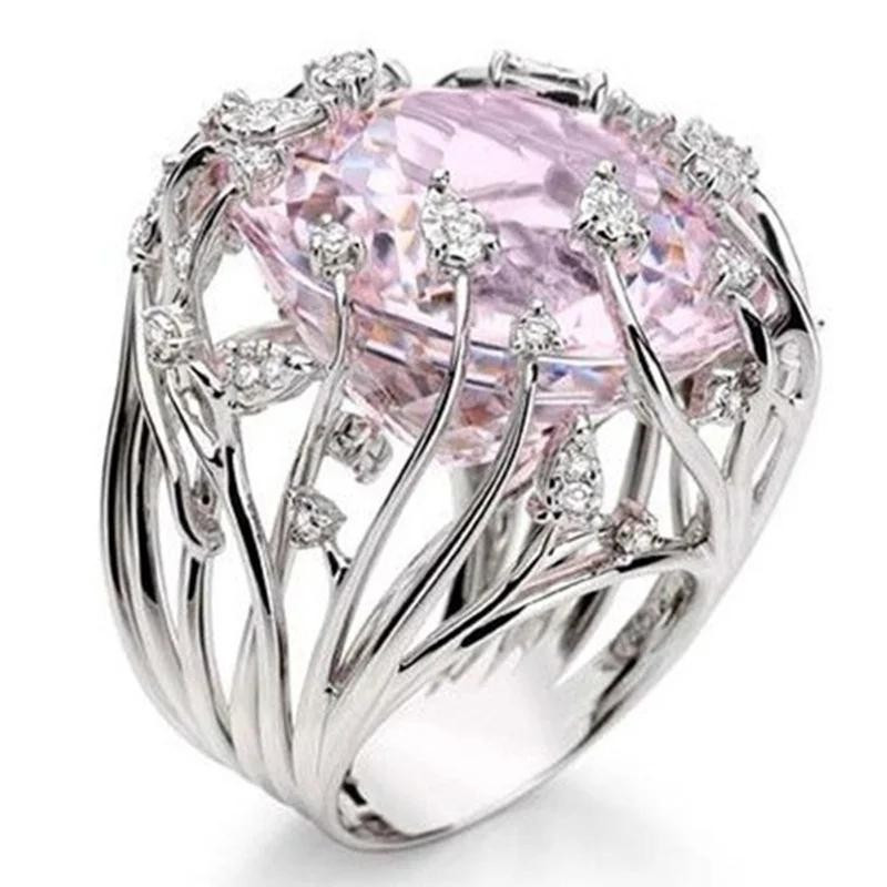 Novo Anel De Prata Esterlina 925 Incrustado Com Zircônia De Cristal Rosa Exagerado Para Mulheres Joias De Casamento em Oferta na Shopee