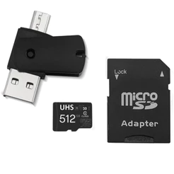 Kit 4 em 1 Cartão de Memória 512GB Ultra High Speed-I U3 + Adptador USB/OTG Tipo C + Adaptador SD - MC155