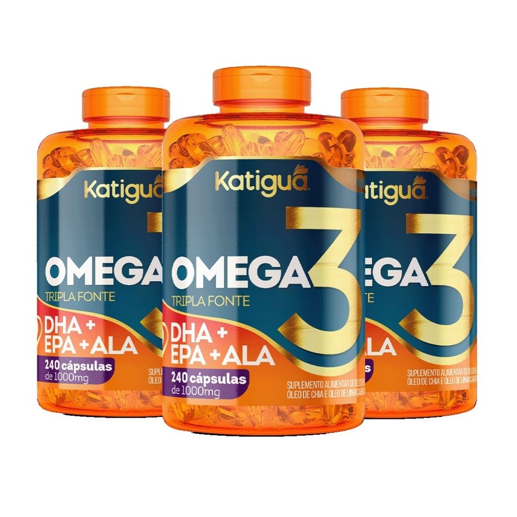 Kit 1, 2 ou 3 Pote Ômega 3 1000mg 240 capsulas Tripla Fonte Katiguá em Oferta na Shopee