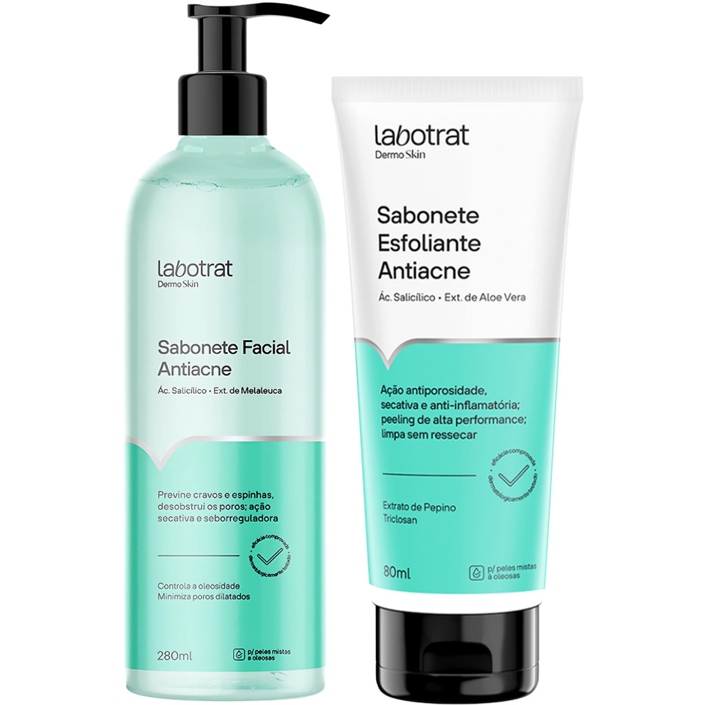 Kit Sabonete Facial Liquido + Esfoliante Antiacne Labotrat Dermo Skin Care Ação Secativa Rosto