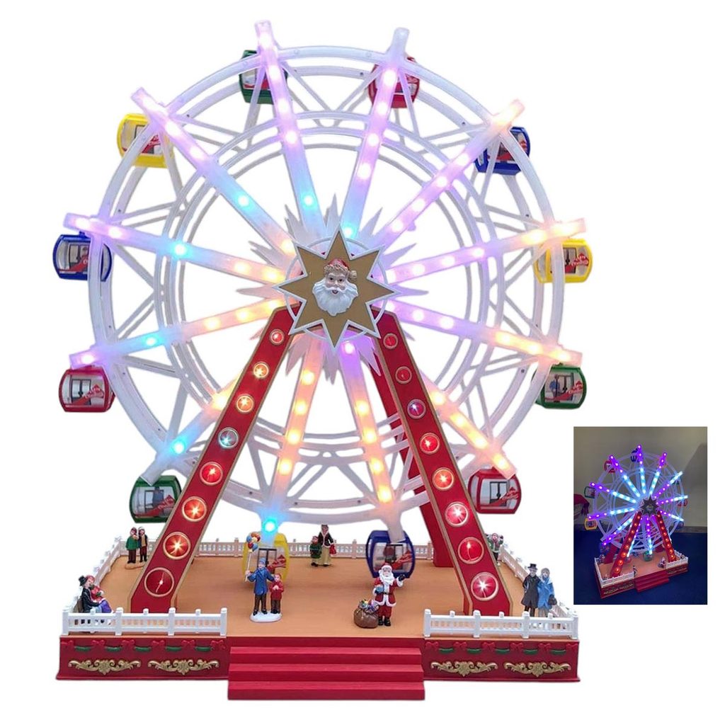 Roda Gigante Natalino Natal Papai Noel Enfeite Musical Giratorio Luz LED Loja Vitrine Shopping Decoraçao Fim de Ano