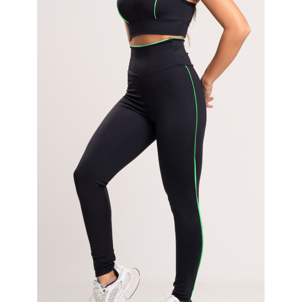 Legging Feminina Premium Cós Alto e Anatômico Estilo e Conforto com Detalhe em Vivo Colorido em Oferta na Shopee