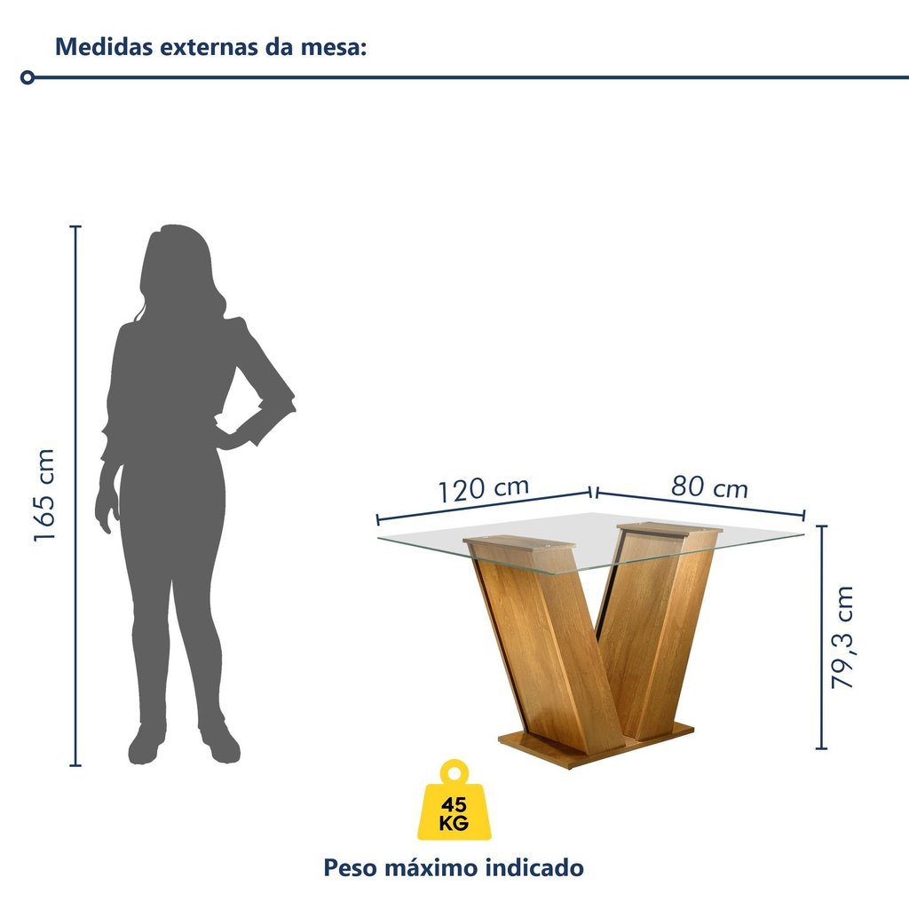 Detalhes do Conjunto Sala de Jantar Mesa Classic Tampo de Vidro 4 Cadeiras Vitória Ypê/Pena