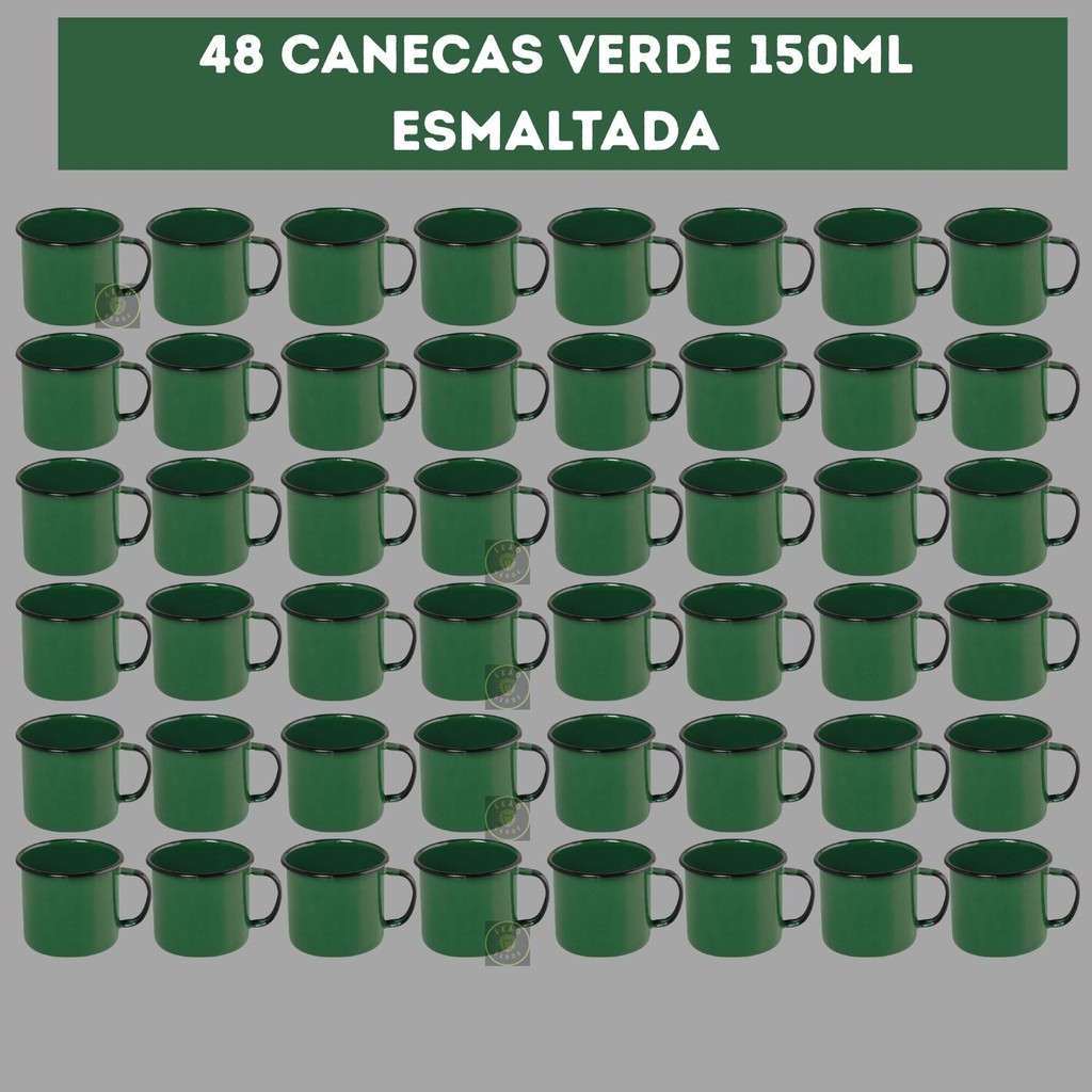 Kit 48 Canecas VERDE 150ml Esmaltadas Copo Vintage Café Chá Acampamento Xicara