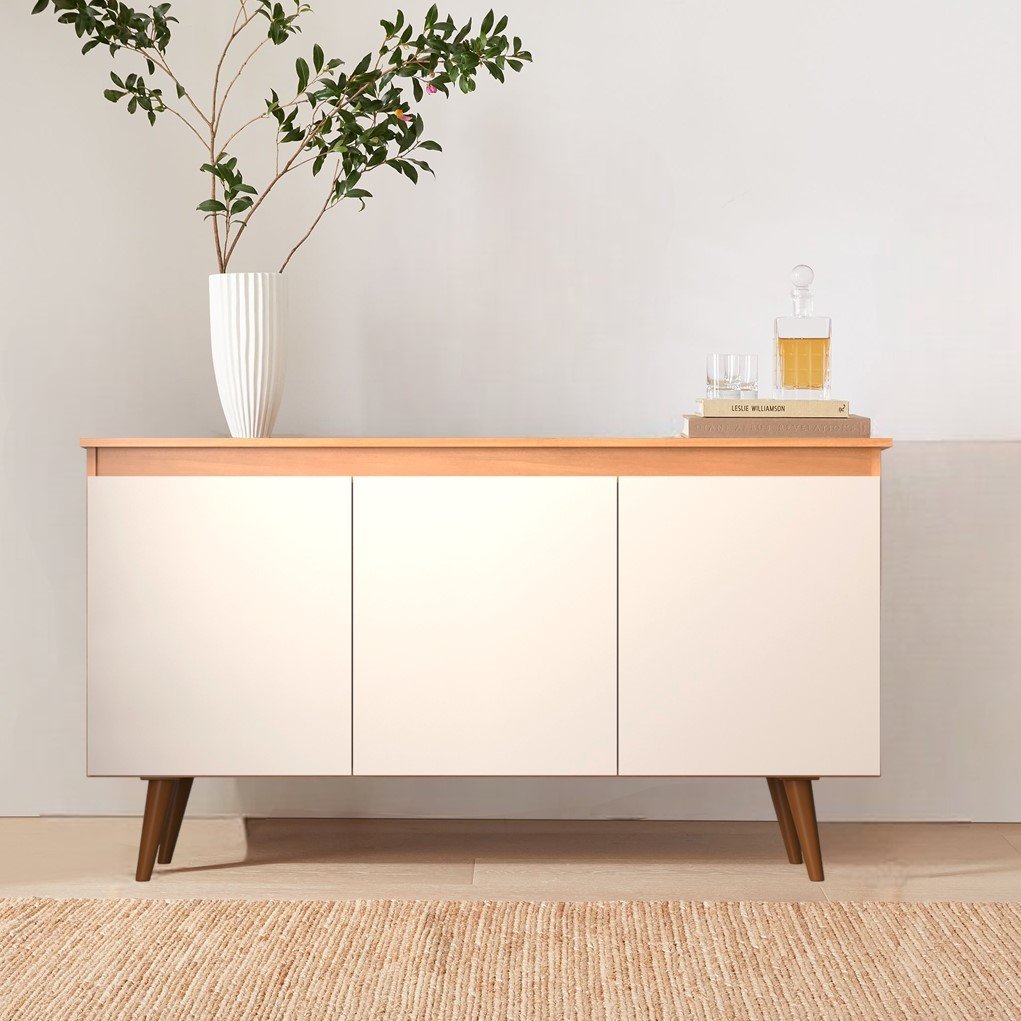 Buffet 3 Portas 136cm Retrô Elza Yescasa Freijó/Off White