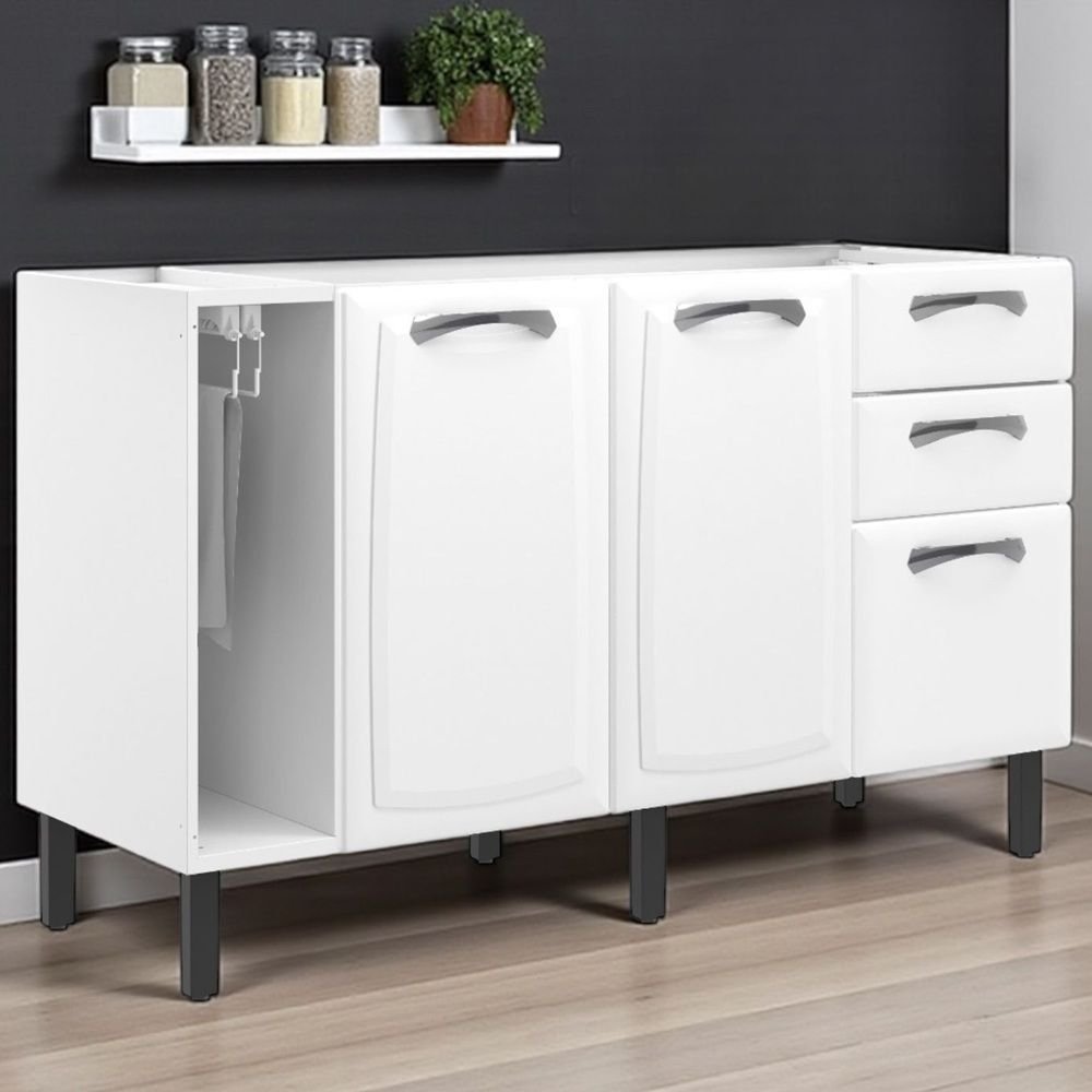 Balcão Cozinha em Aço 3 Portas e 2 Gavetas 140cm com Nicho Toalheiro sem Tampo New Premium Itatiaia em Oferta na Shopee
