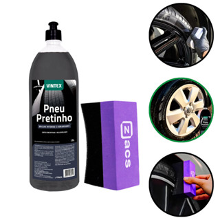 PNEU PRETINHO BRILHANTE 1,5L VINTEX + APLICADOR DE PRETINHO CURVO PNEU em Oferta na Shopee