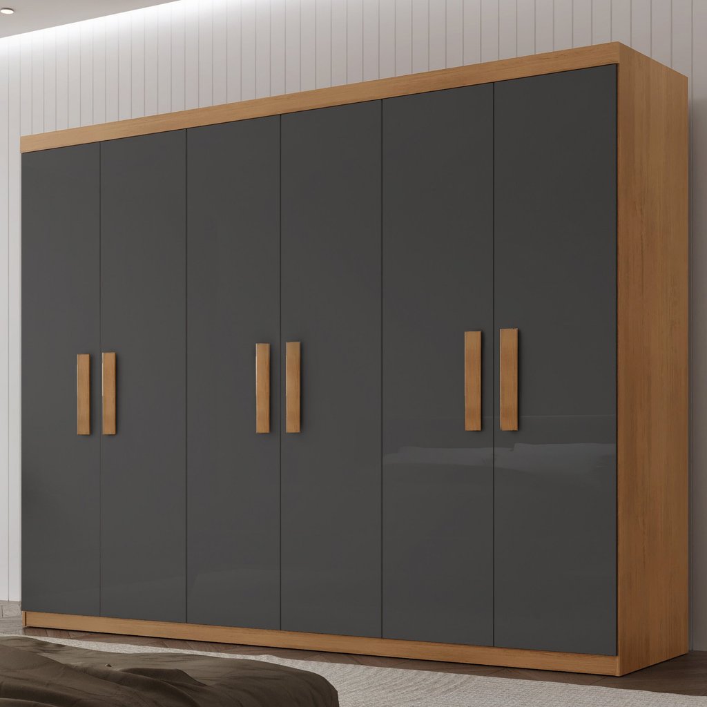 Guarda Roupa Casal 6 Portas 2 Gavetas MDF Petra Imbuia/Grafite em Oferta na Shopee
