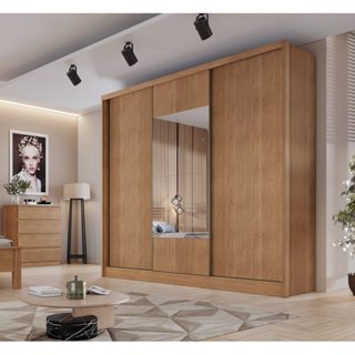 Guarda Roupa Casal em MDF com Espelho 3 Portas 6 Gavetas Montreal  Cumaru em Oferta na Shopee