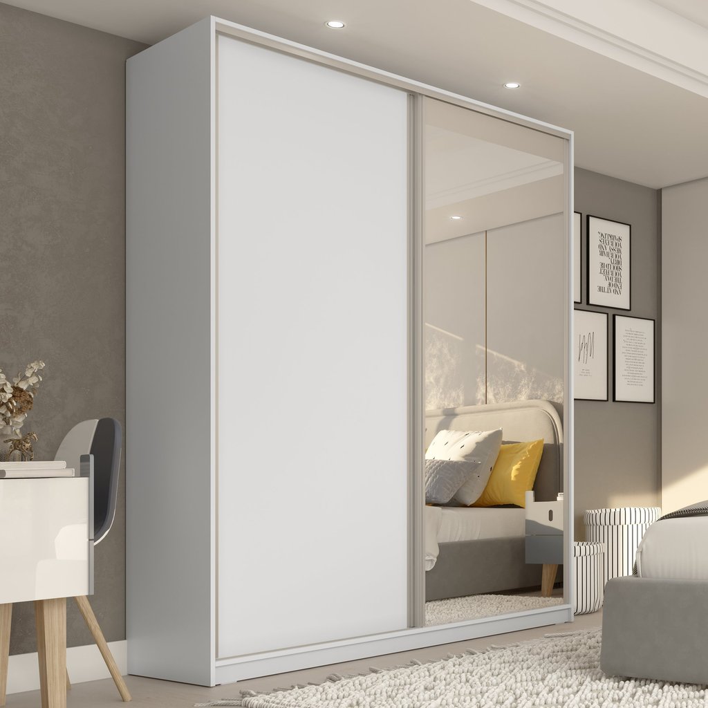 Guarda Roupa Solteiro com Espelho 2 Portas em BP Belluno  Branco em Oferta na Shopee