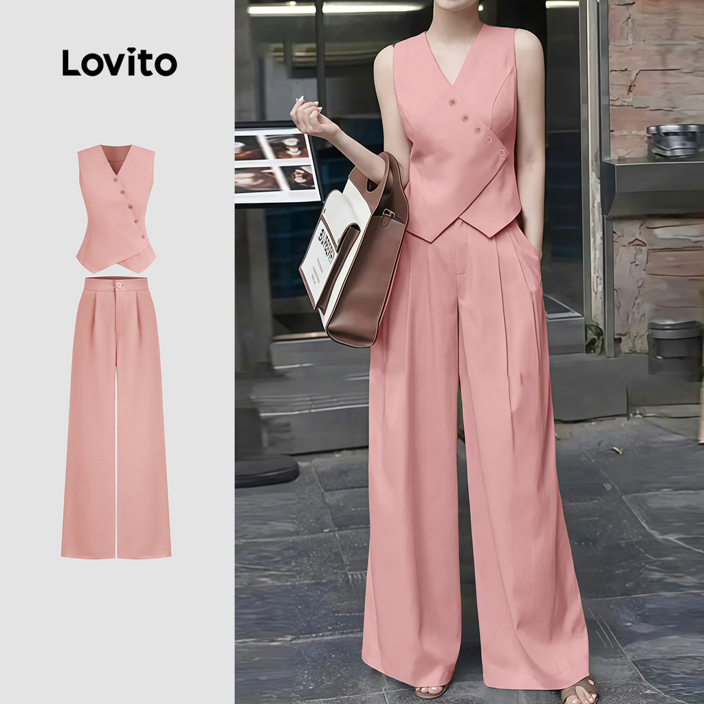 Lovito Tops ou Calças Elegantes com Zíper Assimétrico para Primavera/verão para Mulheres L154LD021