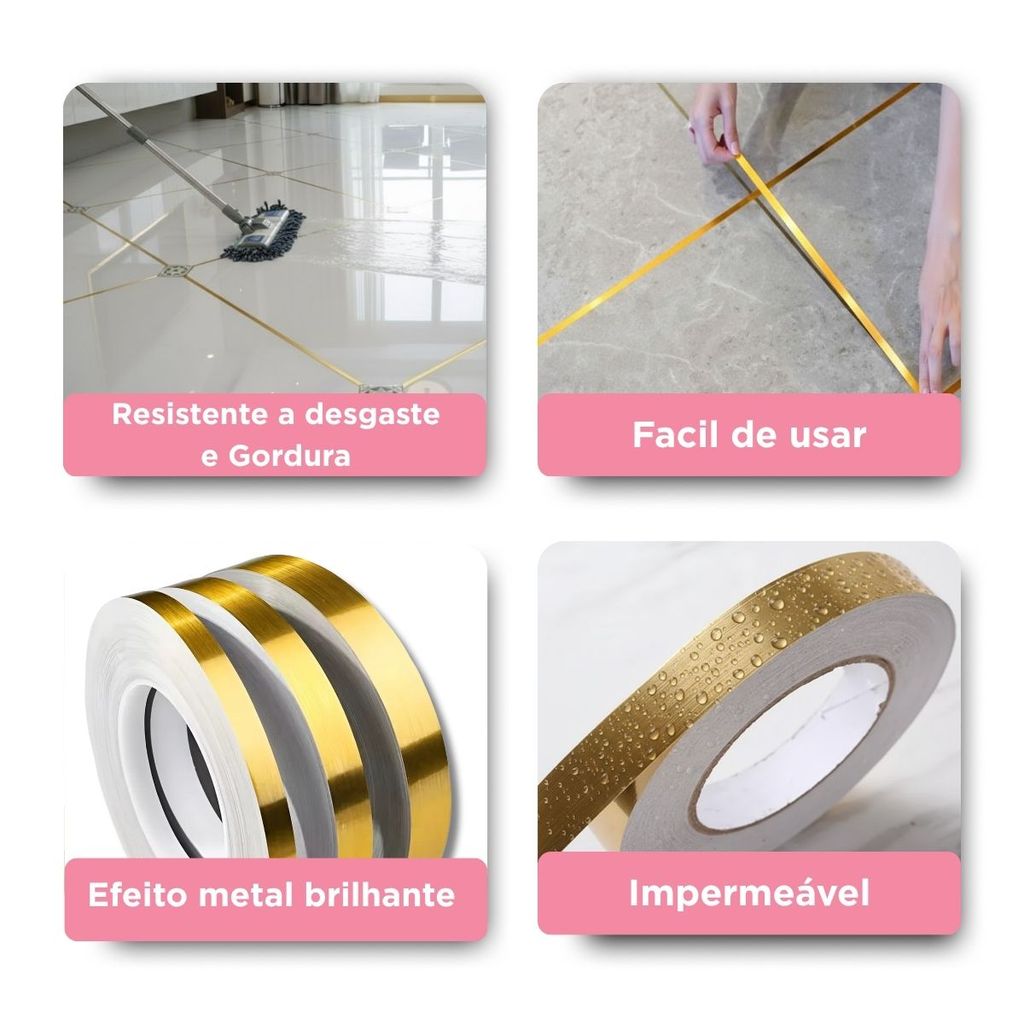 Fita Decorativa Autocolante Dourada 50M Metalizada Premium Parede Piso Teto Impermeável Liso — imagem 2 de 2