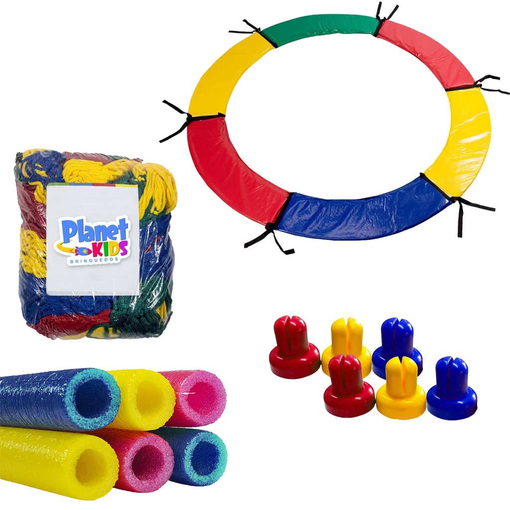 Kit Acessórios Para Cama Elástica Pula Pula 1,40m 1 Rede 1 Protetor de Molas 6 Isotubos e 6 Ponteiras