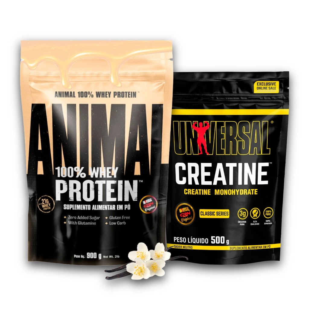 Imagem Kit Animal 100% Whey Protein 900g + Creatina Monohidratada 500g - Universal Nutrition
