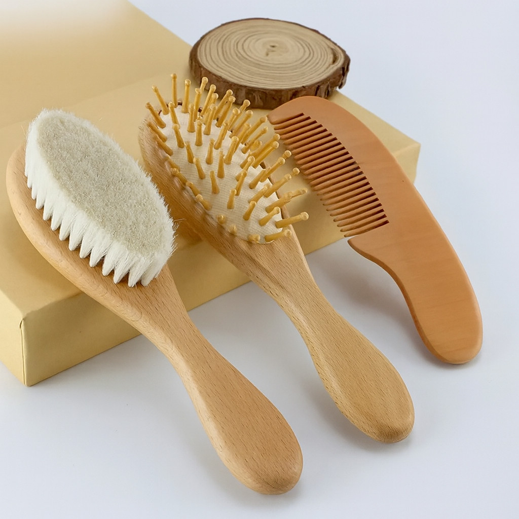 Kit 3x Escovas e Pente Infantil Bebê Bambu Cerdas Macias Minizen Minimalista em Oferta na Shopee