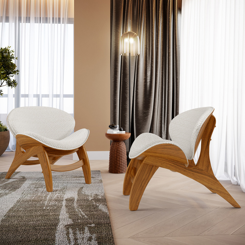 Kit 2 Poltronas Decorativa Orgânica Sala Living Kadosh L02 Bouclê Cru- Lyam Decor em Oferta na Shopee