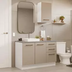 Conjunto Gabinete para Banheiro 120cm 3 Portas 3 Gavetas Branco/Crema Agata Madesa 01