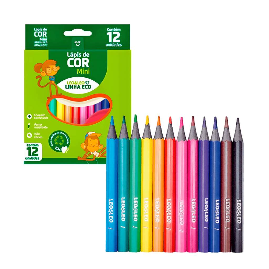 Lápis 12 Cores Eco Mini Sextavado Flex Ecológico Leo&Leo Leonora - 4225 em Oferta na Shopee