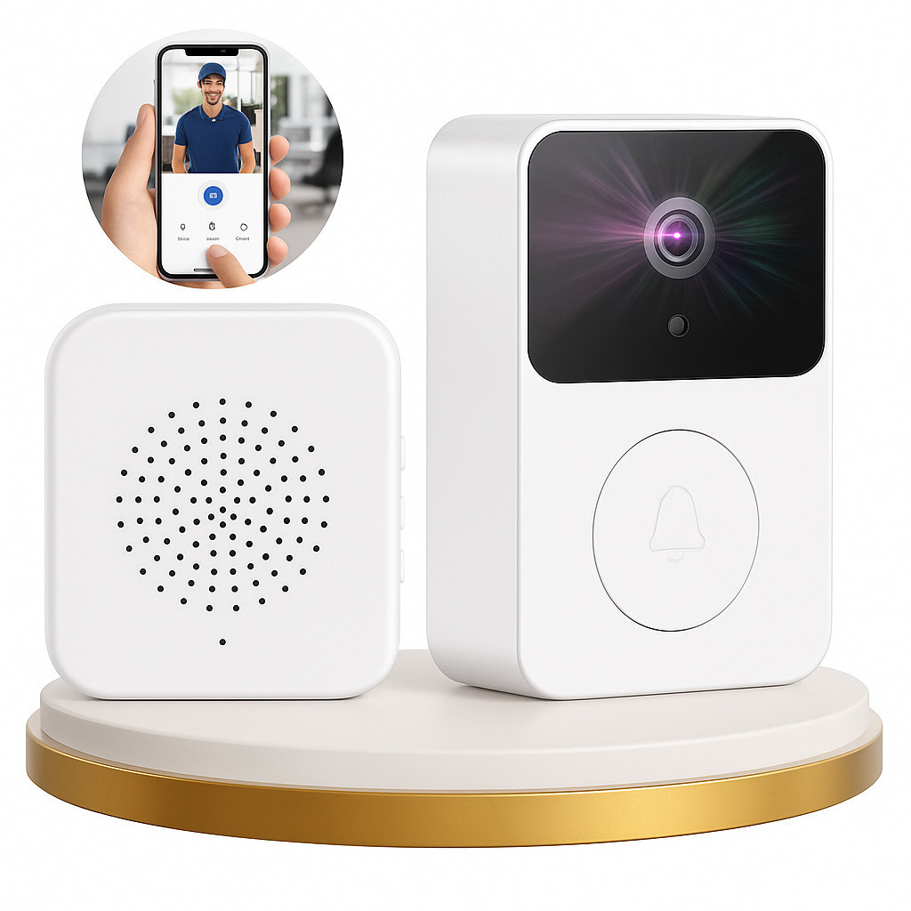 Campainha Eletrônica Inteligente Wi-Fi HD com Câmera e Áudio Bidirecional Sem Fio Recarregável