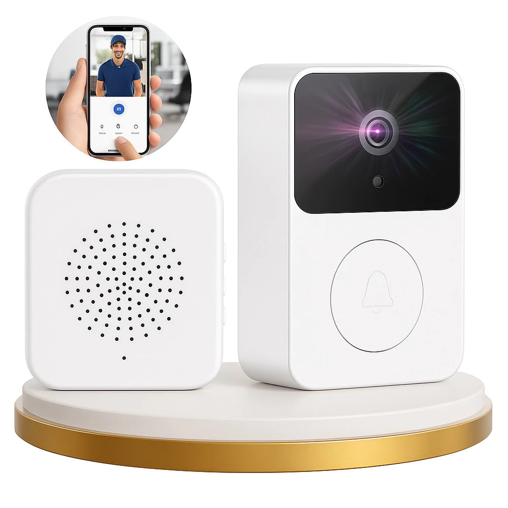 Campainha Eletrônica Inteligente Wi-Fi HD com Câmera e Áudio Bidirecional Sem Fio Recarregável