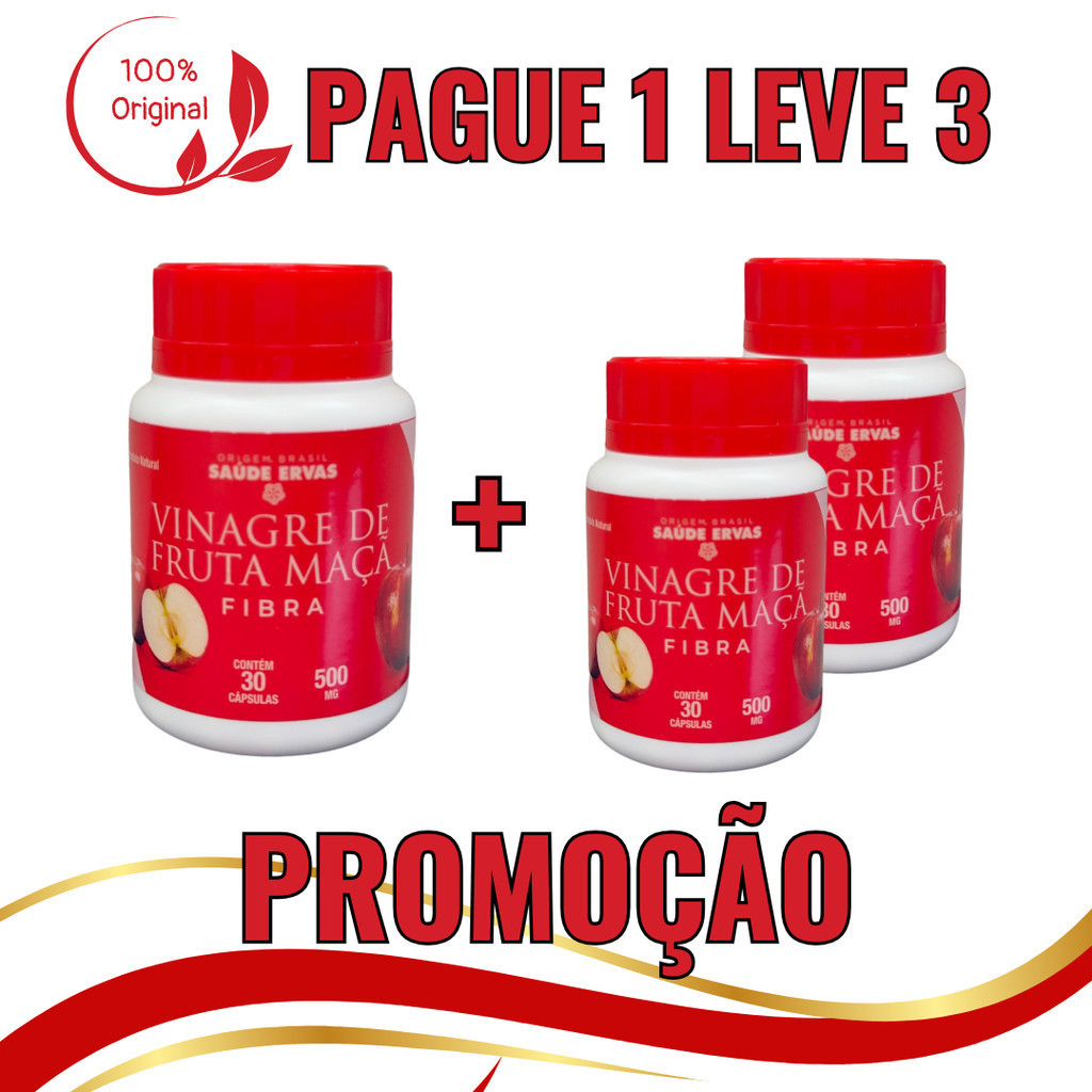 KIT 03 Vinagre de Maça 500MG 30 Capsulas 