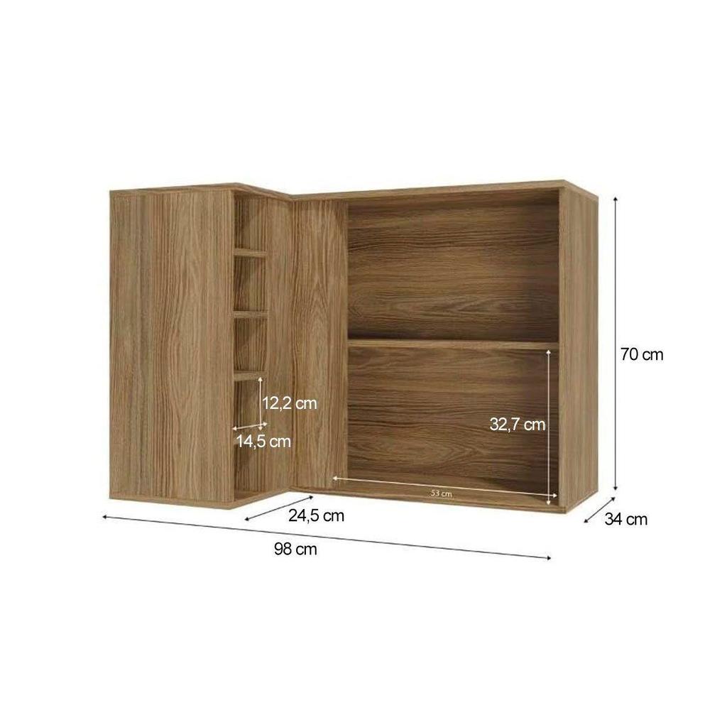 Detalhes do Armário Aéreo p/ Cozinha Botanic Canto Reto M636 c/1 Porta 98cm Nogueira - Kappesberg
