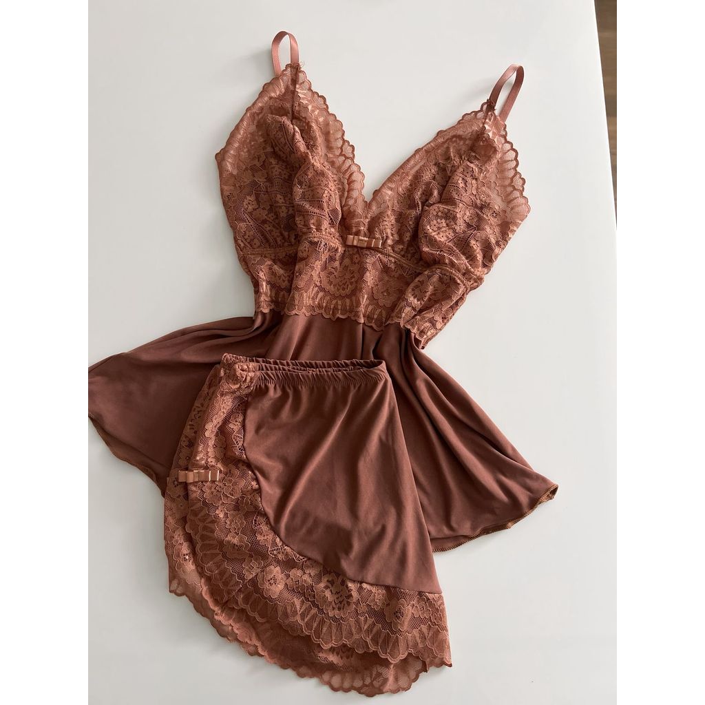 BABY DOLL EM LIGANETE E RENDA MOUSSE MADALENA em Oferta na Shopee