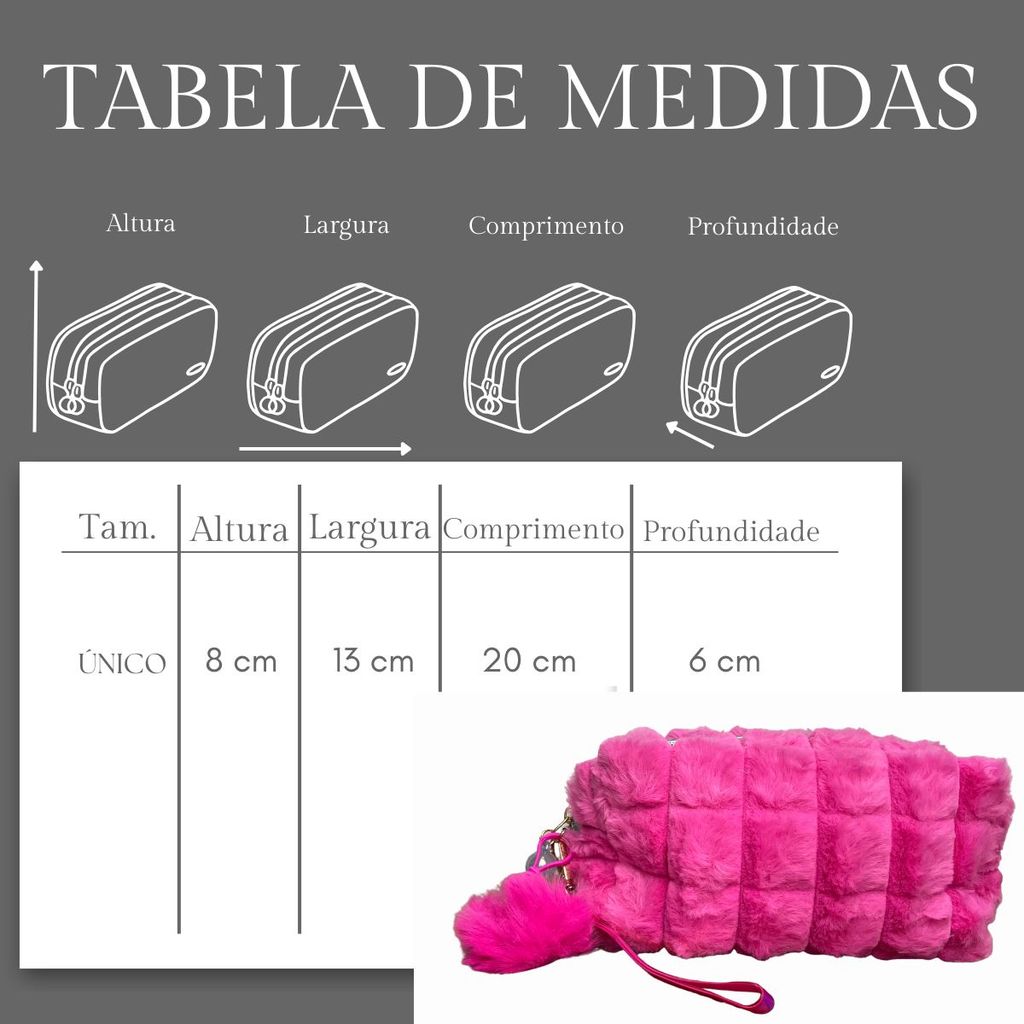 Estojo Necessaire Feminino com Pompom Alça Pelúcia Alto Relevo