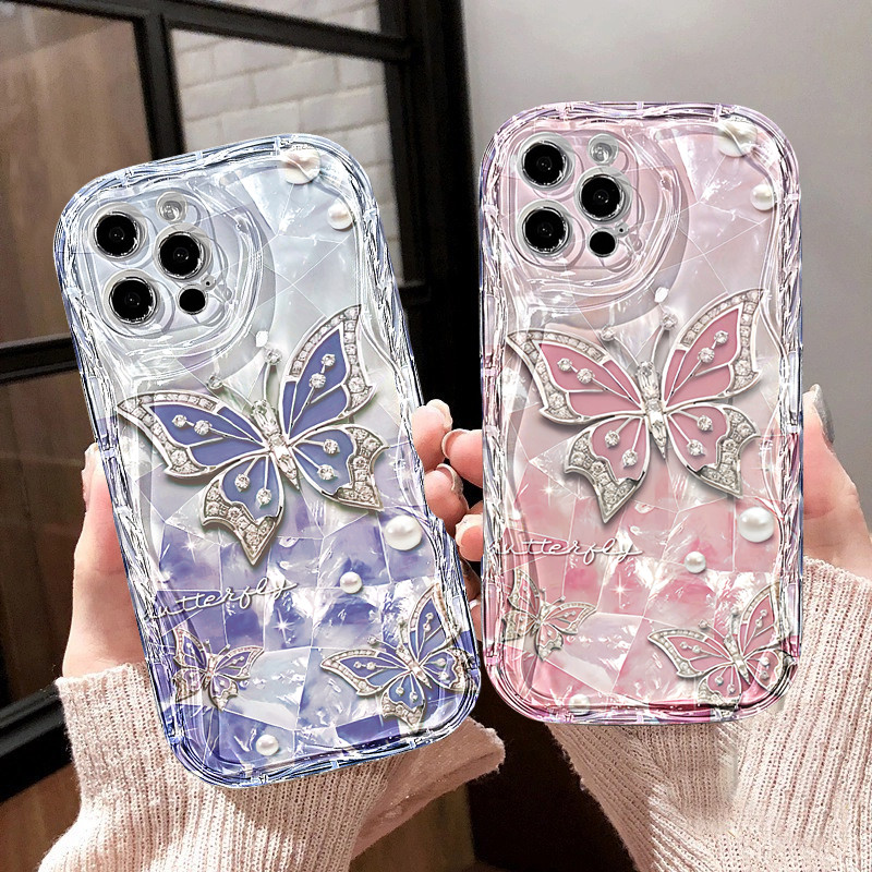 Capa Para Redmi Note 14 Pro 13 12 11 10 9 8 14C 13C 12C 10C 9A POCO X7 C75 C65 Luxuoso Cristal Borboleta Rosa Brilhante em Oferta na Shopee