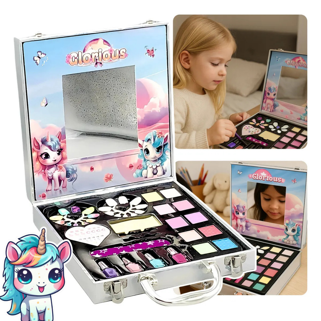 Conjunto Maquiagem Infantil Lavavel Fofo Espelho Meninas