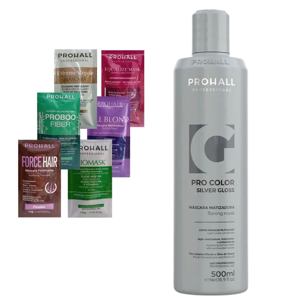 Máscara Matizadora Silver Gloss Efeito Loiro Branco 500ML - Prohall