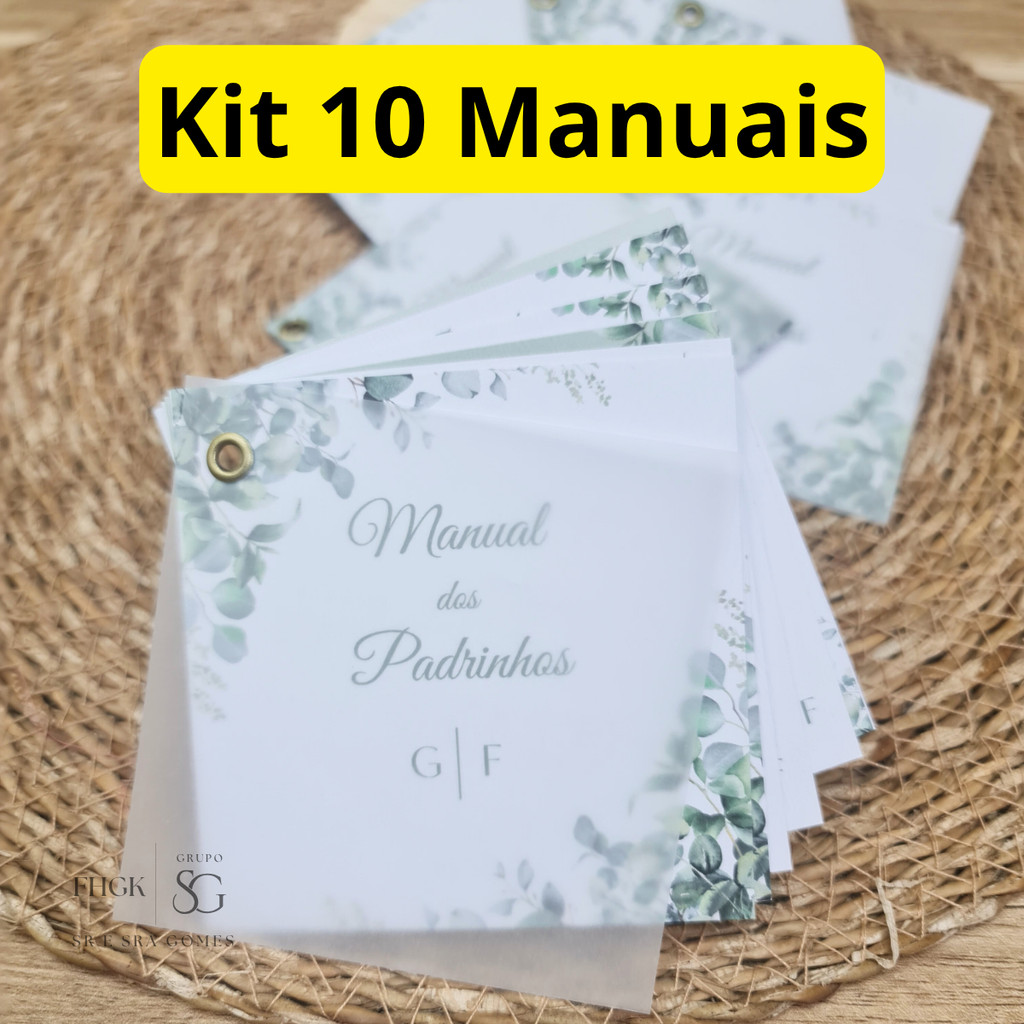 Kit 10 Manuais Para Padrinhos com 6 paginas e Capa em Folha Vegetal Personalizado