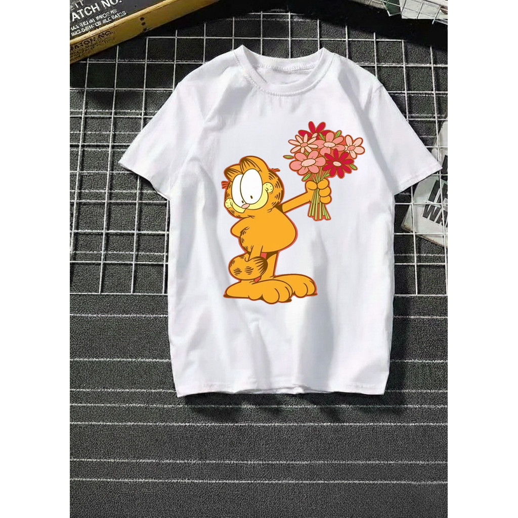 BR Moonlight Camiseta Gato Garfield Estampa Romântica Fofa Divertida Confortável Moda Casual
