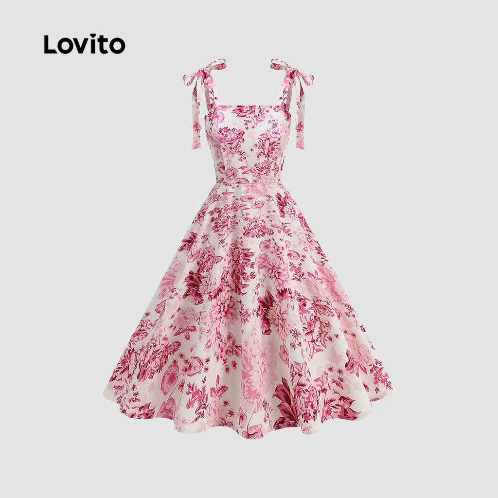 Lovito Elegante Vestido Floral Com Cadarço Padrão Primavera/Verão Multicolorido Para Mulheres LNL103536