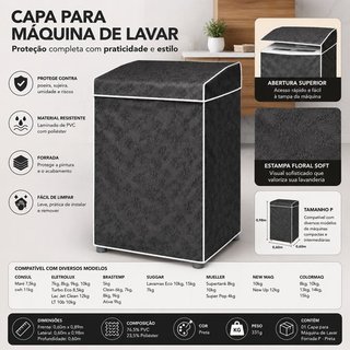 Capa Protetora Forrada Máquina Lavar Cinza Durável Resistente