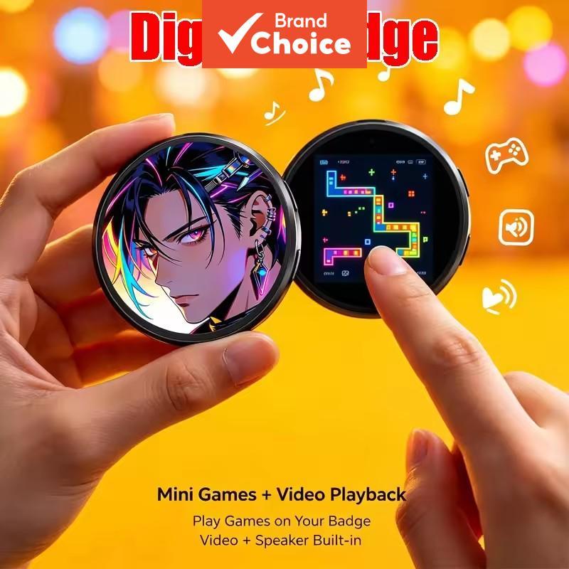 Distintivo Digital Inteligente de Foto em Pino HD, Tela Sensível ao Toque, Emblema Eletrônico Dinâmico Anime, Presente