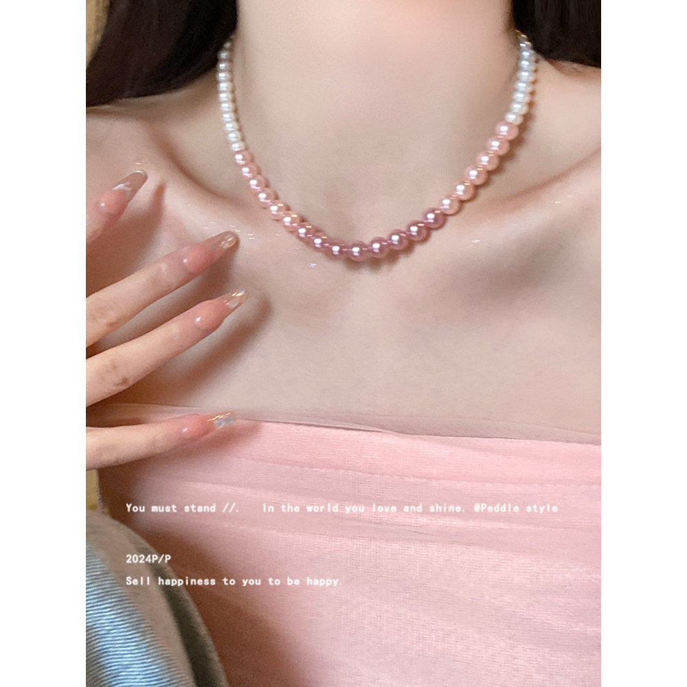 colar colar femenino Escapando princesa ~ temperamento gradiente rosa pérola colar feminino luz luxo nicho colar gargant
